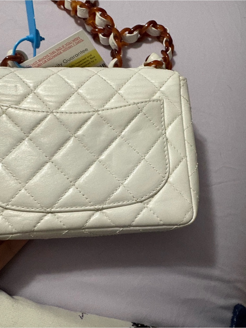 Authentic CHANEL White Quilted Leather Shoulder Bag with Stitched CC - Picture 8 of 14